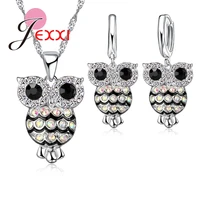 party trendy owl design girls jewelry sets colorized crystal necklace earrings 925 sterling silver women pendant set
