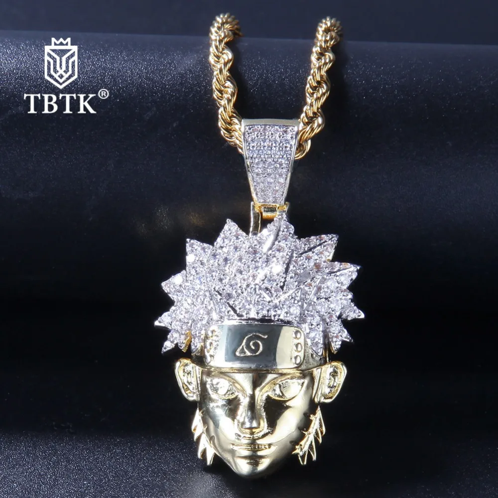 TBTK Uzumaki Наруто голова кулон Nacklace Мужской микро-инкрустированные CZ хип-хоп ювелирные изделия уличный стиль веревка цепочка Ожерелье для женщин Продвижение