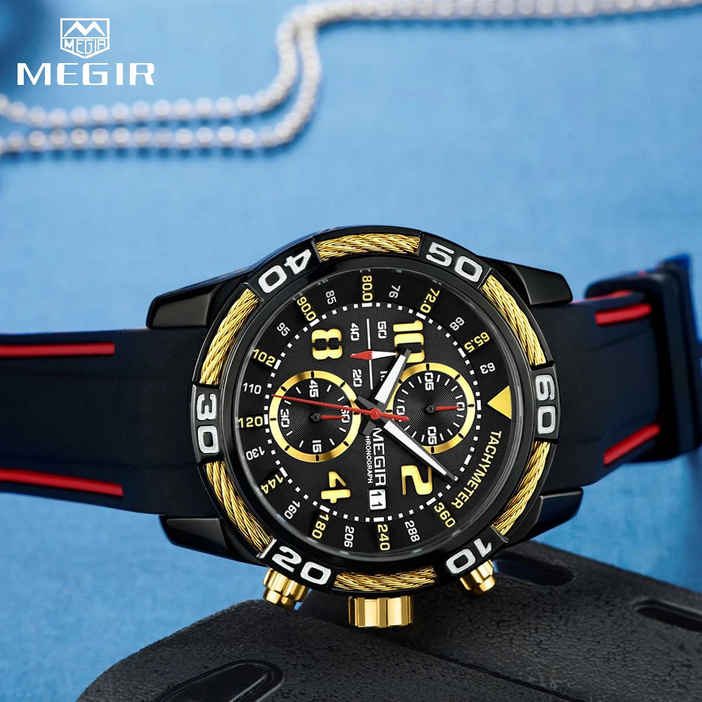Лидирующий бренд MEGIR мужские модные бизнес часы кварцевые Дата Часы роскошные