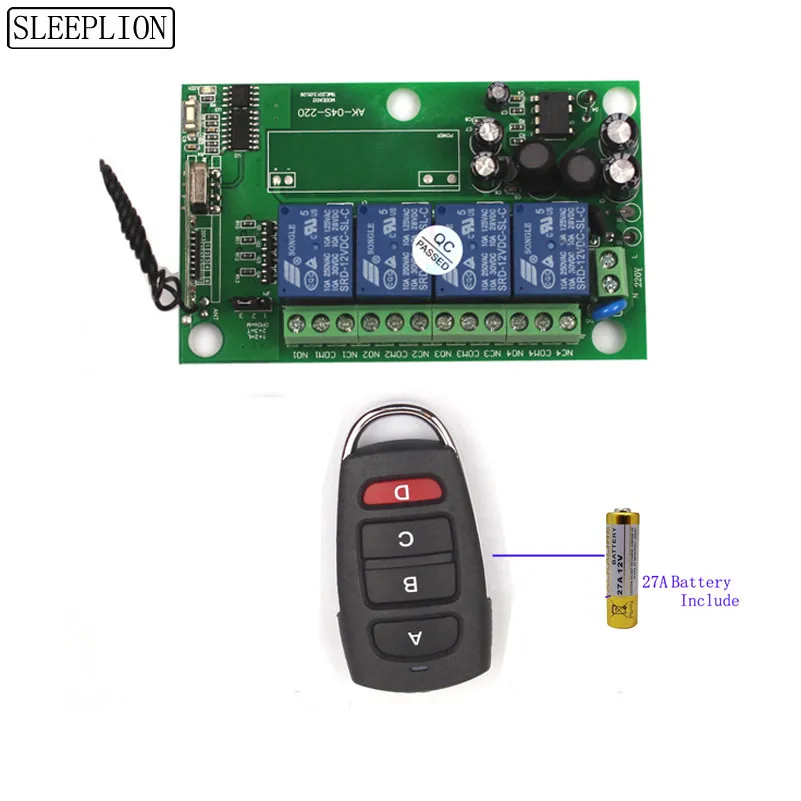 Sleeplion 220V 4 канала Беспроводной дистанционный переключатель реле 110V 4CH RF