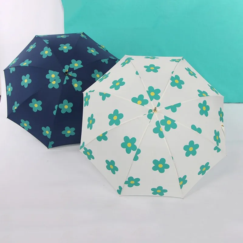 Simple Fashion Women Semi-automatic wooden handle long Rain Umbrella UV Anti Windproof Umbrellas |