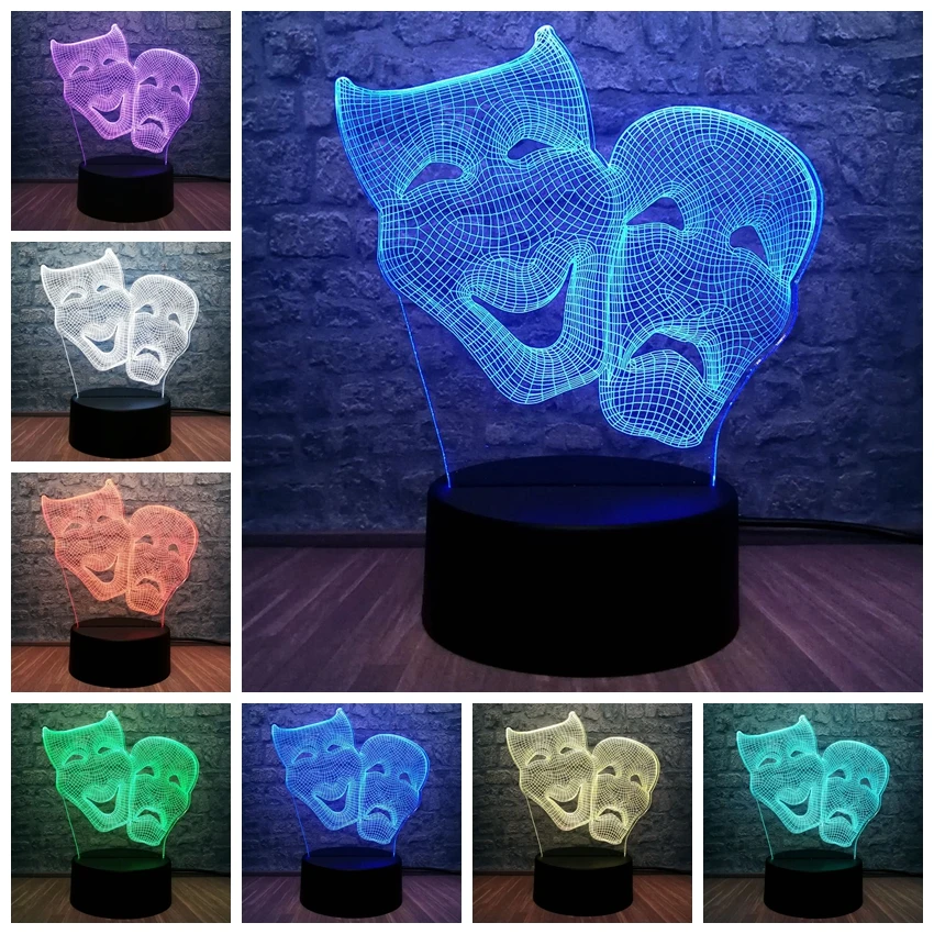 Мультипликационный персонаж Дионис комедия и Tradegy маска 3D светодиодная лампа 7