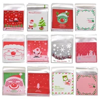 50pcs 10cm10cm cartoon gifts bags christmas candy cookie packaging self adhesive plastic bags for biscuits snack baking package