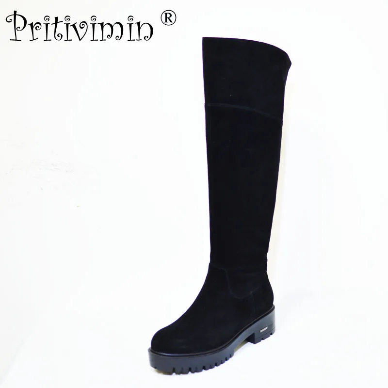 

Pritivimin FN77 Ladies genuine leather botte femme winter women warm real wool fur handmade shoes girl over the knee high boot