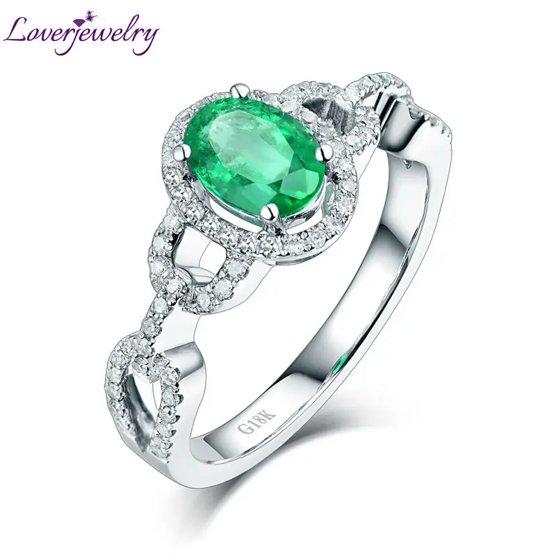 

LOVERJEWELRY подлинные изумрудные кольца натуральный зеленый драгоценный камень бриллианты кольцо 18KT Белое золото ювелирные изделия для женщин