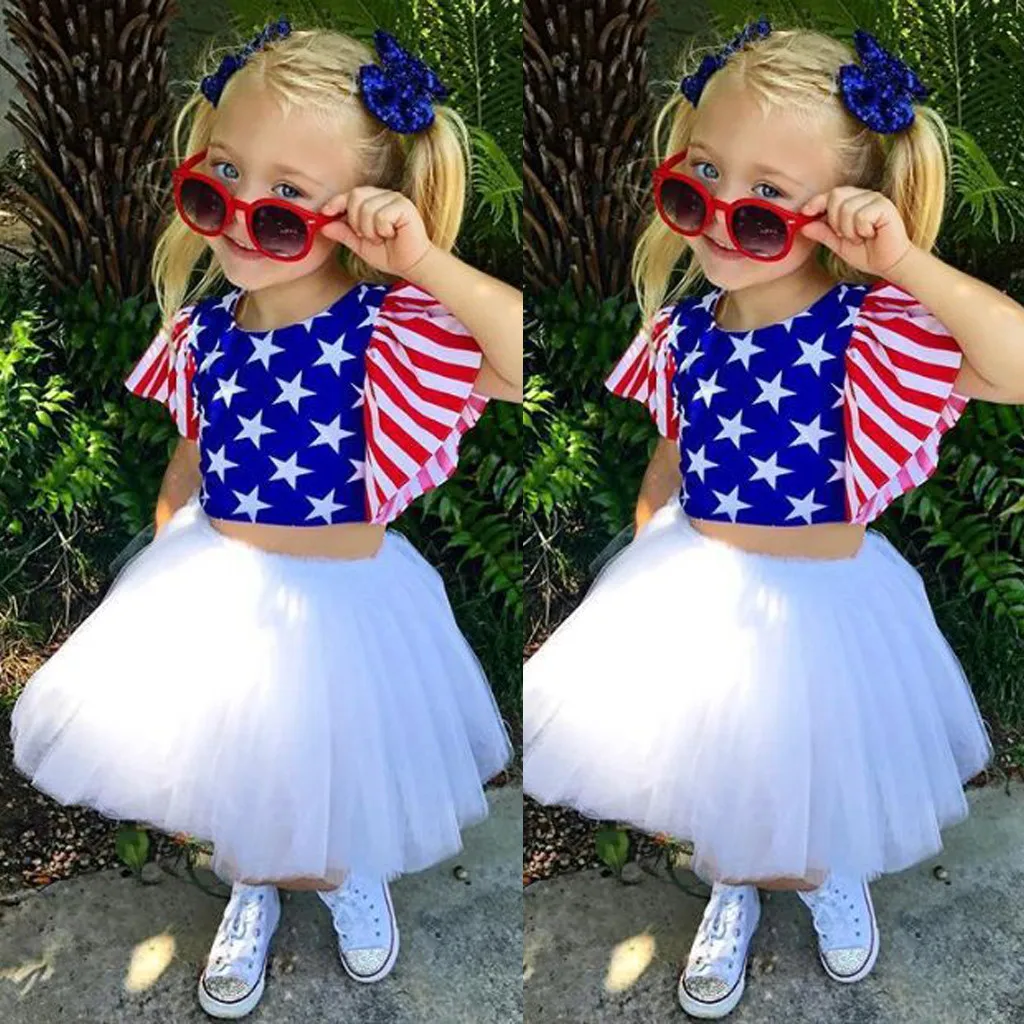 4 июля наряд для маленьких девочек платье принцессы футболка в полоску со