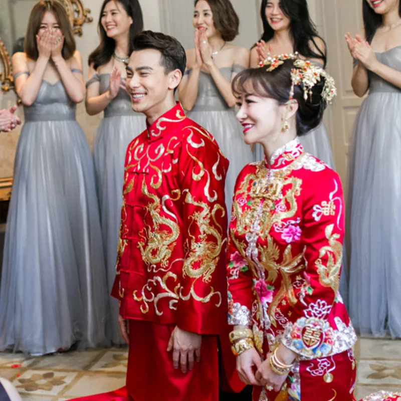 Модные современные китайские свадебные платья Qipao Китайские Восточные платья красные атласные Cheongsam для невесты длинные традиционные женские винтажные
