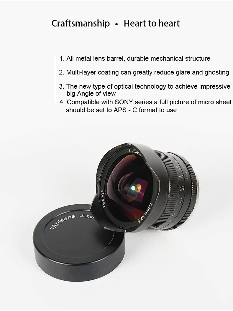 7artisans 7,5 мм f2.8 рыбий глаз 180 APS-C ручной фиксированный объектив для Sony E Mount Canon EOS-M Mount Fuji FX M4/3 Mount