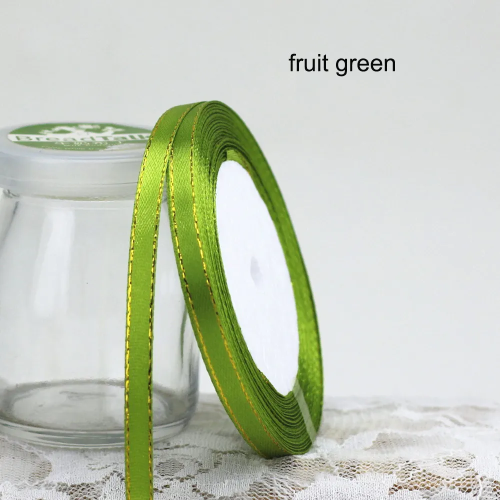 fruit green 25 ярдов атласная лента 6 мм Золотая корсажная лента для кромки ленты DIY для упаковки подарков Свадебные украшения принадлежности для скрапбукинга - Цвет: fruit green