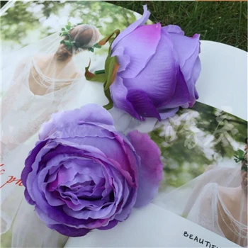Purple Искусственный бутон розы 9 см диаметр Свадебные/вечерние/Домашние DIY цветочное украшение для стены 7 цветов 1 лот = 20 шт - Цвет: Purple