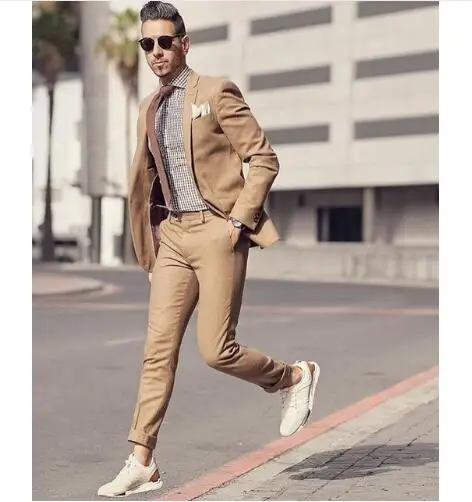 Новинка 2020 коричневый Свадебный Мужской костюм цвета хаки 2 предмета (пиджак +