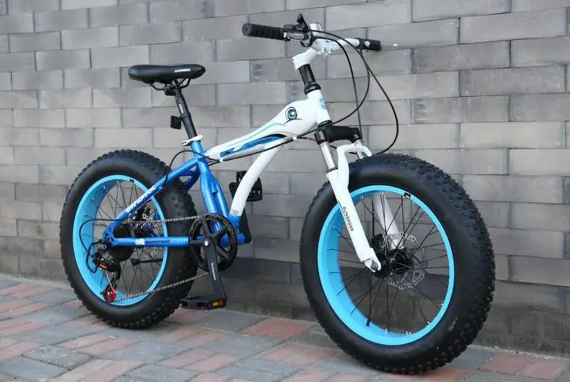 Зимний велосипед MTB 2" 7 21 24 27 скорость двойной диск горный Fat велосипедная Подвеска стальная рама 4" Шины алюминиевые колеса 20kgs pus' - Цвет: Whiteblue