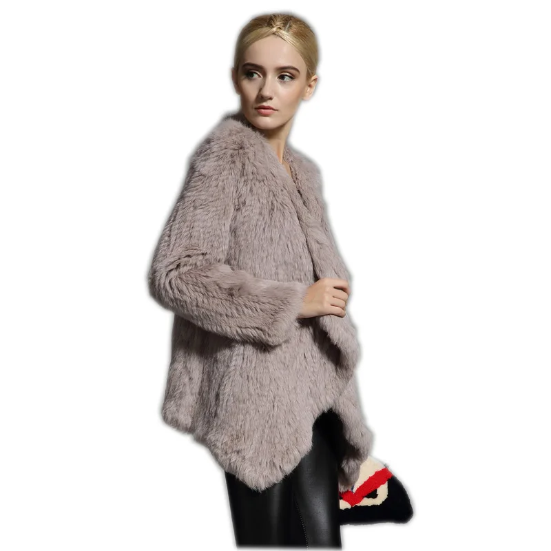 New Knitted real rabbit fur coat overcoat jacket with  fur collar Russian women's winter thick warm genuine fur coat customized