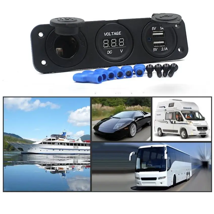 Pretty 12V розетка для автомобильного прикуривателя вольтметр USB зарядное устройство