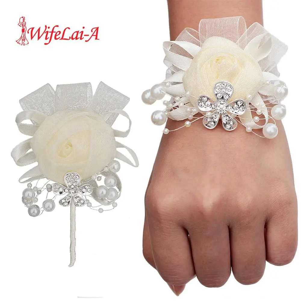 Слоновая кость Марля Роза бутоньерка на запястье для подружки невесты