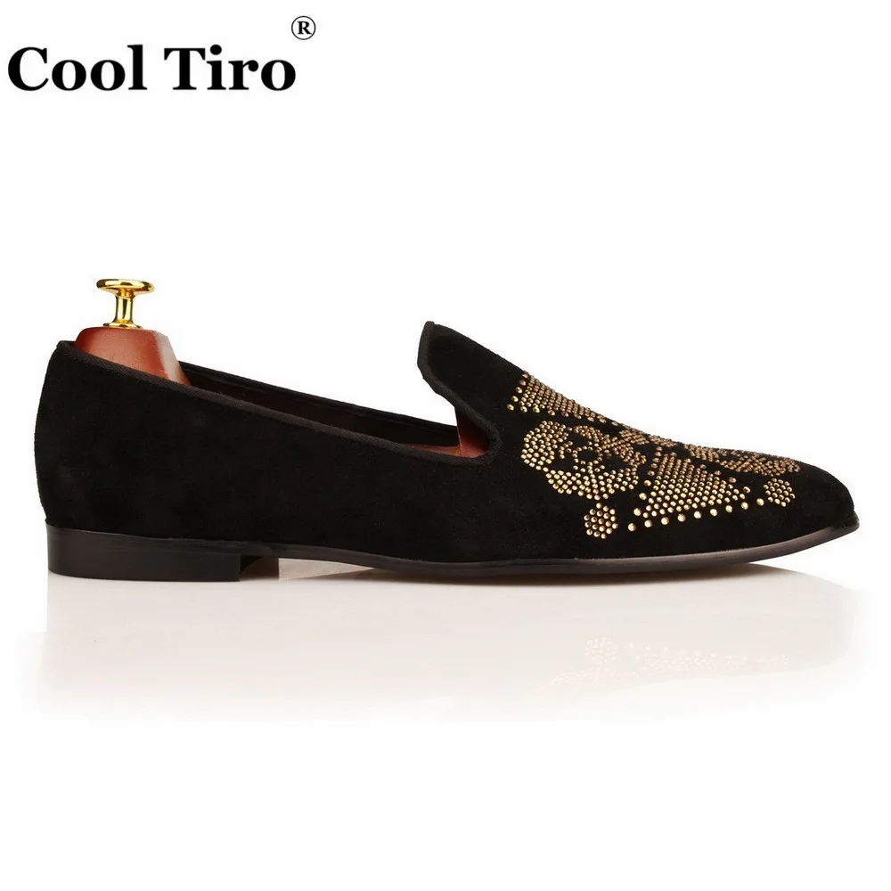 COOL TIRO Strass/мужские лоферы Черные замшевые шлепанцы без задника с золотыми цветами