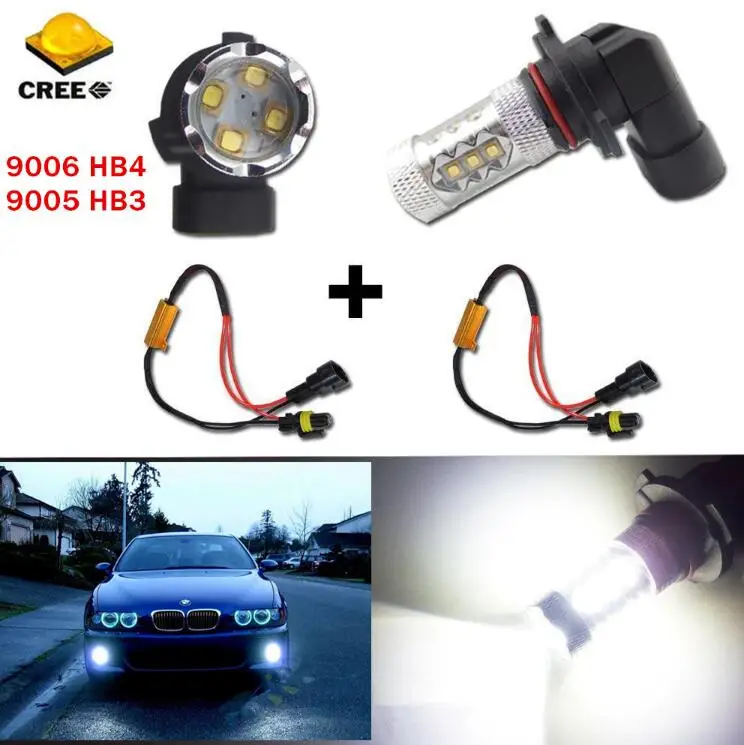 

2 шт. чипы CREE 9006 HB4 80 Вт светодиодный проектор дневные ходовые огни/ДХО без ошибок с нагрузочными резисторами для автомобисветильник освещения