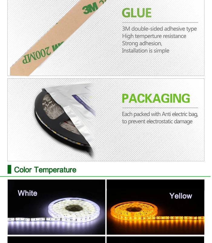 5M 5050 LED Strip Light 60LED/Meter Input 12V Safe Tape DIY warm White Red Blue Green RGB yellow Flexible Led Line 3M Sticker