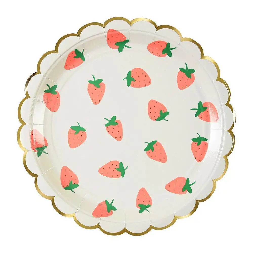 Large Plates 8 шт. бронзовая лимон, клубника бумажные тарелки для вечеринок одноразовые чашки салфетки полотенце День рождения еда лотки для фруктов Декор - Цвет: Large Plates