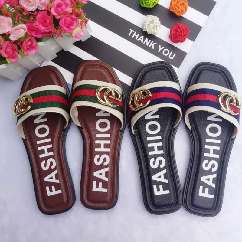 New go out Korean version of the buckle slippers female summer wear flat sandals wild fashion outdoor beach | Обувь