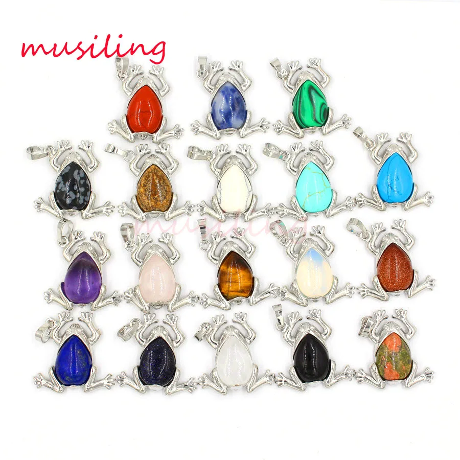 

Натуральный Камень лягушка капли воды бисера кулон кристалл подвеска Маятник аксессуары покрытые серебром Шарм ювелирные изделия 18X смеша...