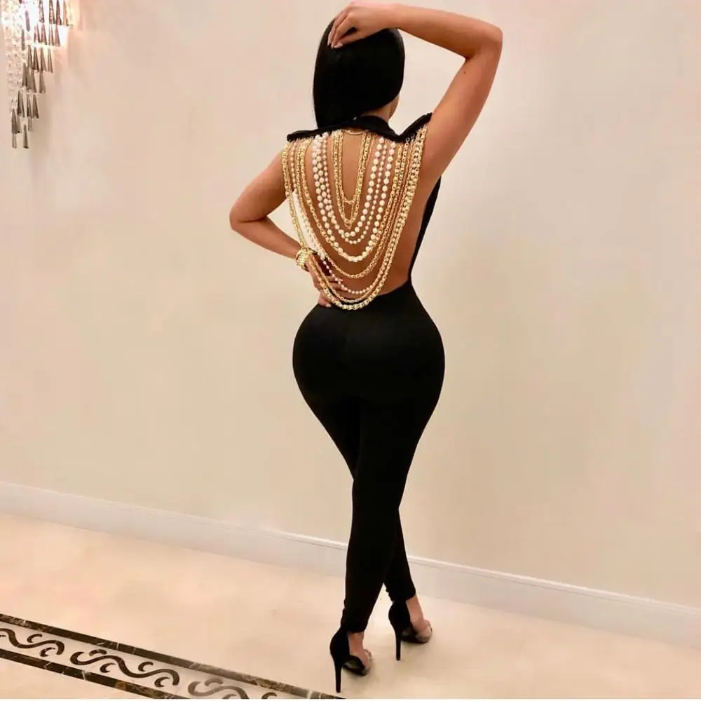 

2019 NEW Rompers fashion Jumpsuit black white round neck Vestidos Knitted Bandage Celebrity Party Jumpsuits wholesale