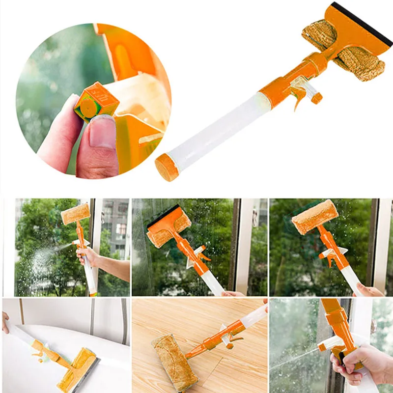 Window Glass Cleaning Scrubber Long Hand Cleaner Brush For Washing Windows Plastic Spray Water Household Multifunction F1227