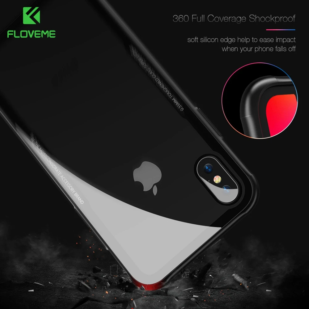 FLOVEME чехол на айфон 7 6 s 8 закаленное стекло для iPhone X XR XS Max S Plus Прозрачный
