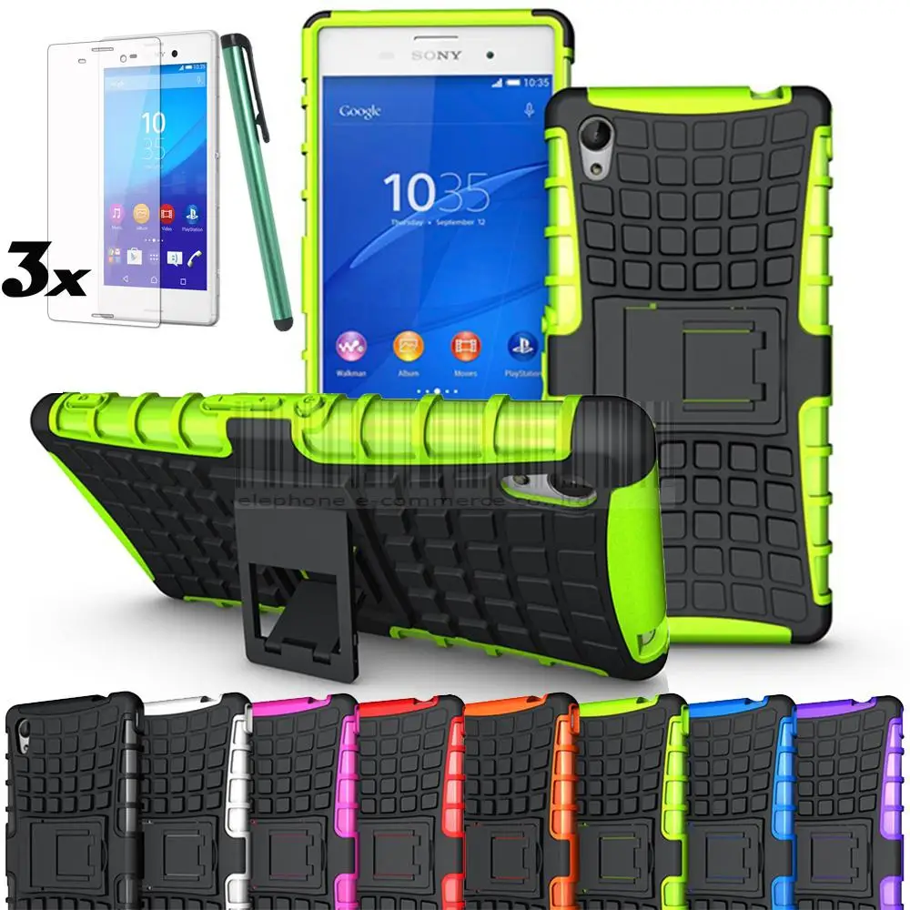 Hybrid Armor Hard Case Impact Stand Cover For Sony Xperia M4 Aqua E2303 E2333 E2353 E2312 With/Without FILMS STYLUS @ |