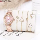 5 шт.компл. модные роскошные Брендовые женские часы с круглым кристаллом и браслетом, кварцевые наручные часы цвета розового золота, женские наручные часы, женские часы