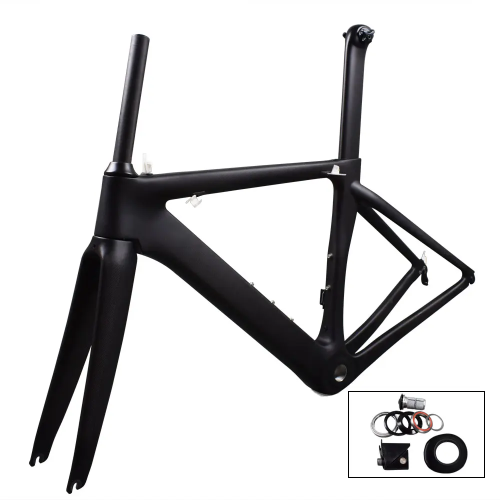 Black Carbon Glossy Carbon Road Bike Frame carbon bicycle frameset include fork/seatpost/headset for Mechanical/DI2 both carbon bike frame - Цвет: Black Carbon Glossy