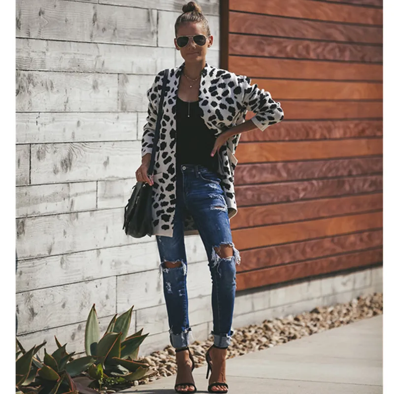 SINFEEL 2018 Sweater Cardigan Women Jacket Coat Fashion Leopard Long Sleeve Knit Autumn Winter Feminino Tops |