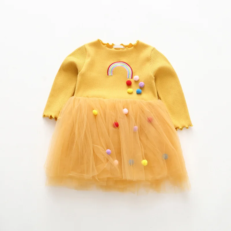 yellow as pic MILANCEL/платье с длинными рукавами для девочек; Новинка года; весенние платья; одежда для детей; платье принцессы; Одежда для девочек с радужным дизайном - Цвет: yellow as pic