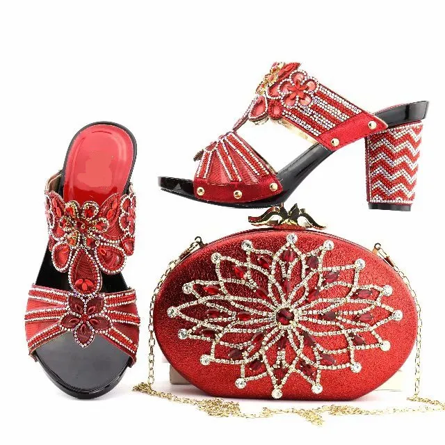 

Красивые красные женские туфли-лодочки Стразы и большие кристаллы для платья, африканская обувь, подходящие к сумке, набор