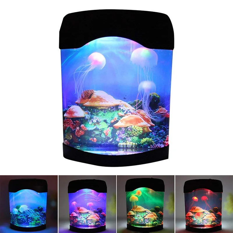 

Artificial Aquarism Nightlight With 3 Seajelly LED Light Multi Functional Fish Tank Table Decoration 7 Color Changing Lighting