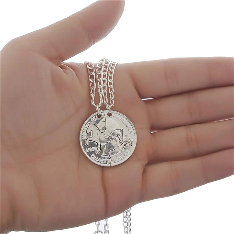 2pcs/Set Silver Coin Two Horses Necklace Best Friend Gifts Pendant Charm Lover Couples Women Men Jewelry | Украшения и аксессуары