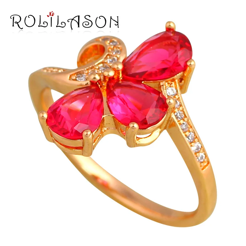 Rolilason удивительные Кольца золотой тон Кольца для Для женщин Роза Циркон Модные украшения Кольца США SZ#5.5#6#7#7.5#8.5#10 JR2132