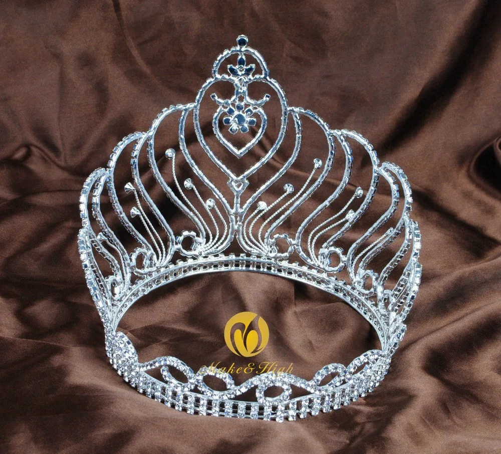 Princess Round Crown Tiara Birdes Headband Clear Crystal Miss Beauty Pageant Wedding Bridal Hair Accessories images - 6