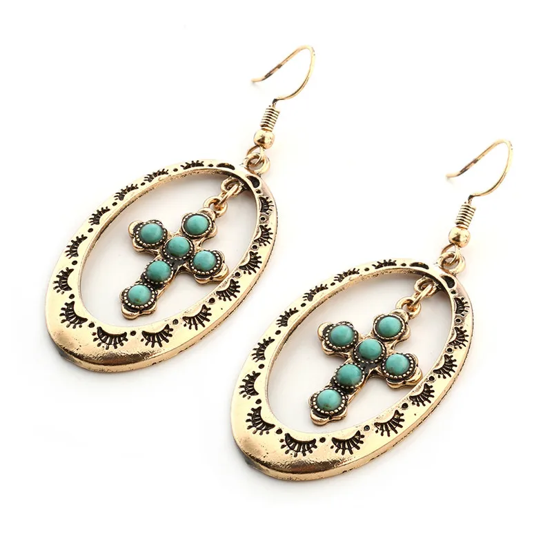 Серьги с камнями Хооп себе Серьги хиппи Индеец Серьги Boho Chic Для женщин для Серьги Навахо крест Серьги Религиозные ювелирные изделия