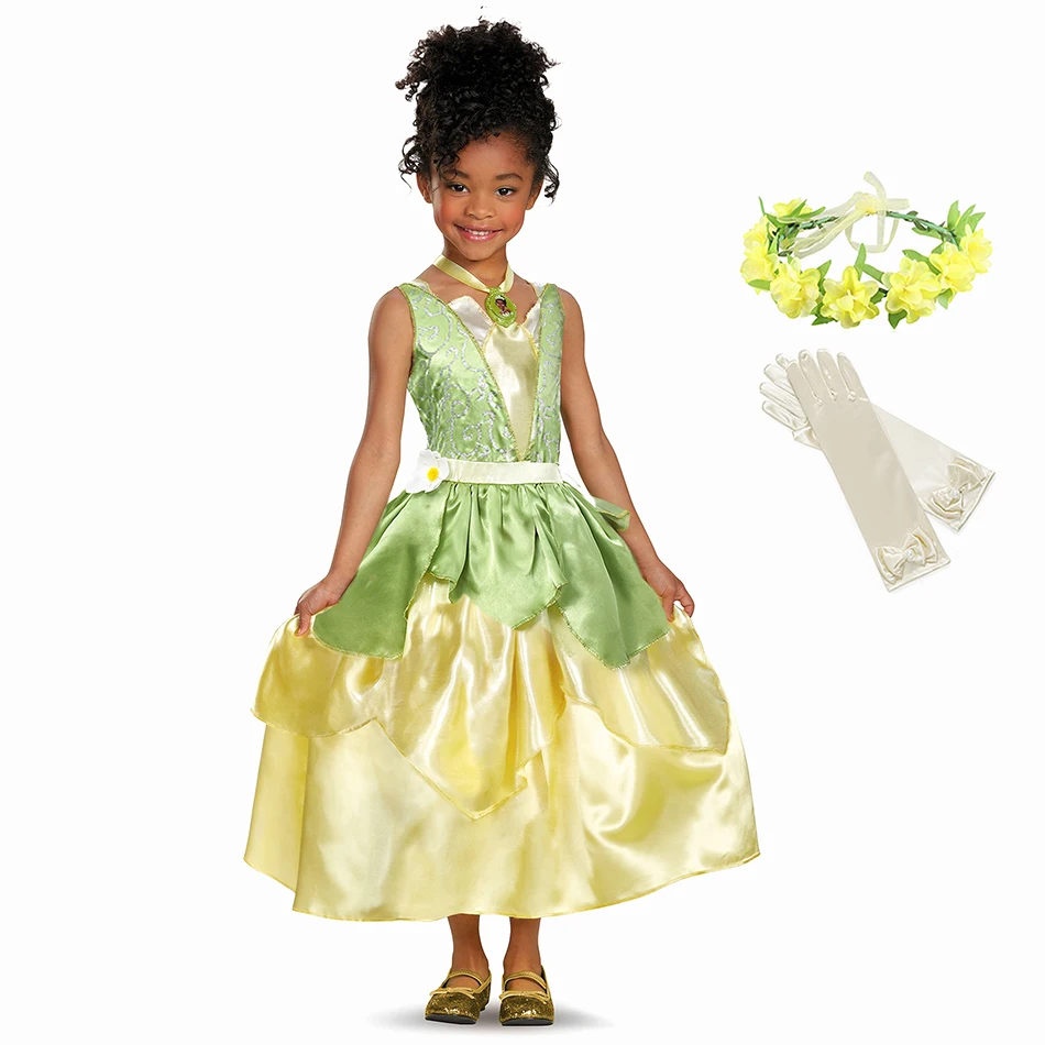 

Girls Princess Tianna Dress up Costume Kids Cosplay Princess and Frog Clothing Child Birthday Party Halloween Fancy Ball Gown