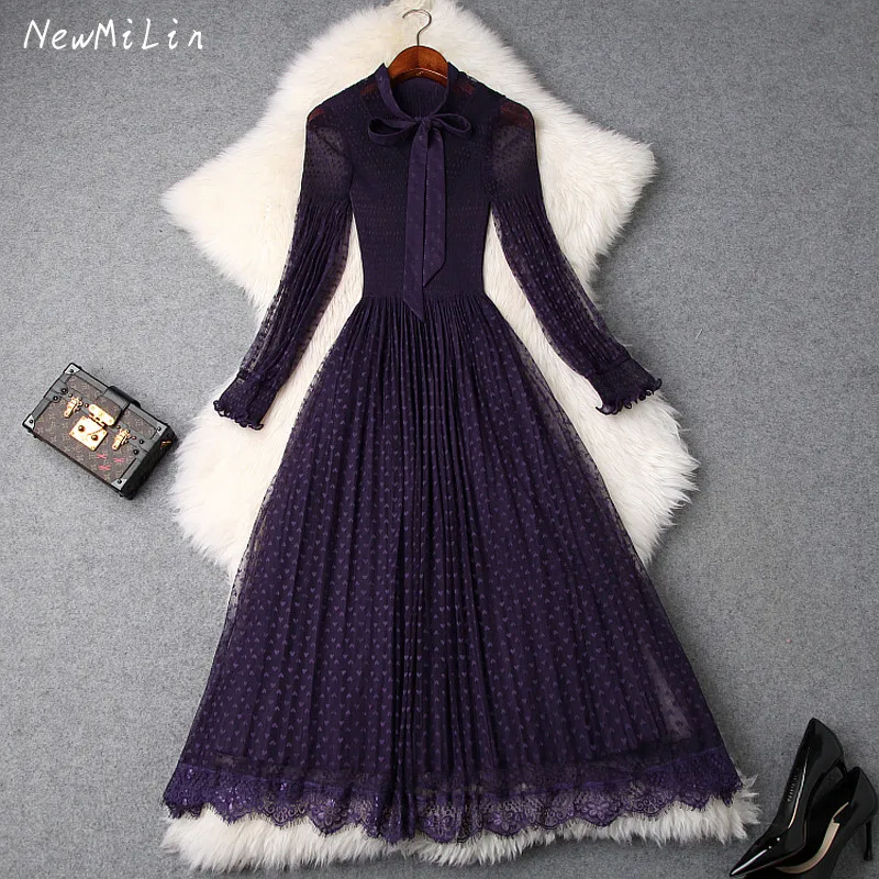 2019 Elegant Celebrity See-Through Full England Style Dress Sexy Women Party Lace Lantern Sleeve O-Neck Pleated Body Con Dresses | Женская