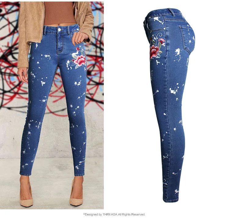 Новые модные женские узкие джинсы с вышивкой и эффектом пуш ап|jeans with|calca jeansfashion