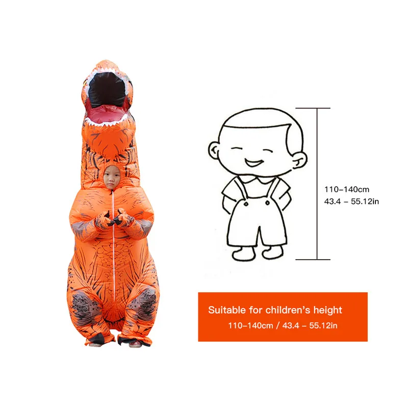 Kid-orange Пурим фантазия надувной динозавр костюмы Blowup Косплей Хэллоуин надувной костюм талисман вечерние Аниме Костюм для взрослых детей - Цвет: Kid-orange