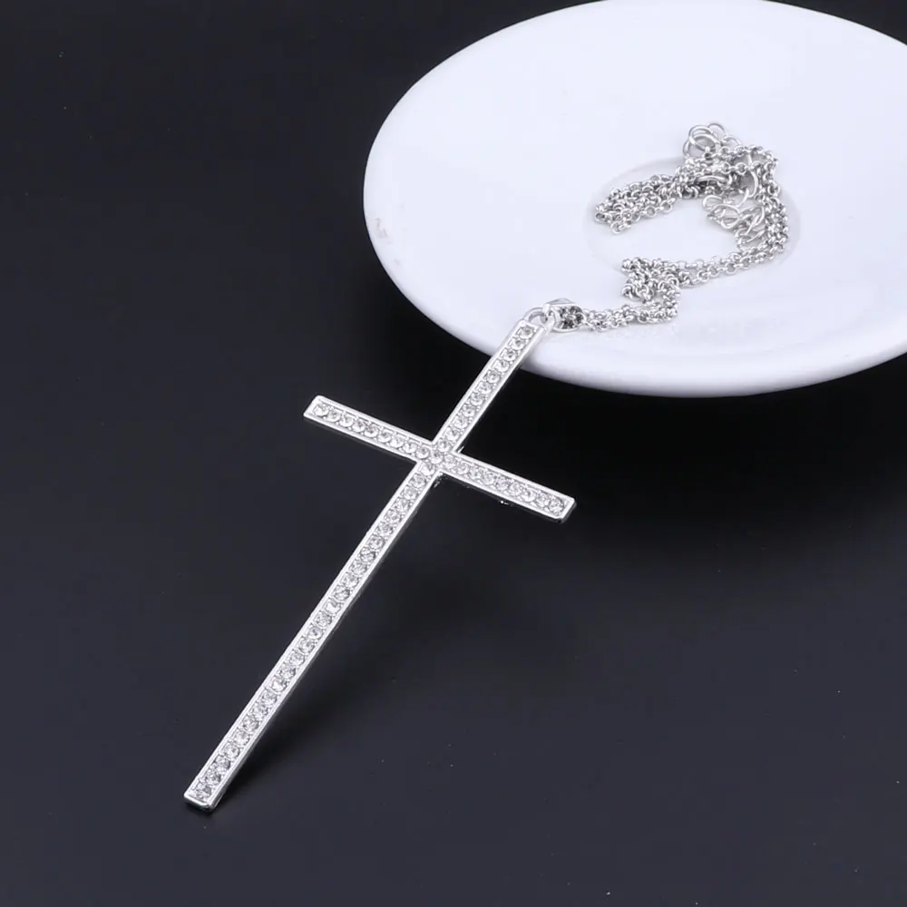 Крест Стразы ожерелье и серьги набор Серебряная цепочка кулон украшений для