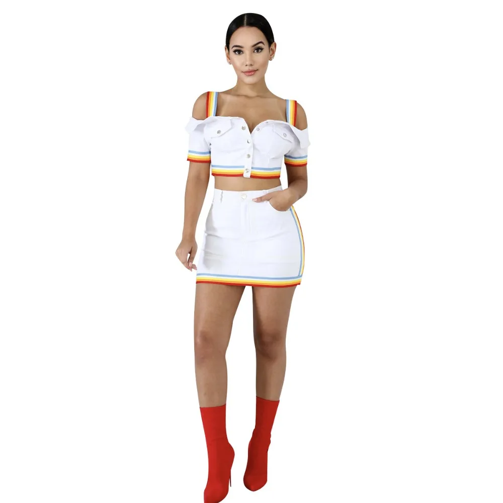 Синий/красный/белый джинсовый комплект из двух предметов популярный сексуальный