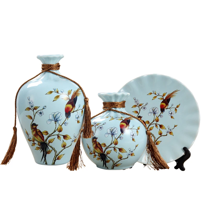 

3pcs/Set Europe ceramic vase curio shelves vases for flowers wedding Gifts Home decoration flower with vase jarrones decorativos