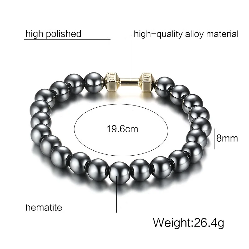 Высокая мощность гантели гематит из бисера браслет отрицательных ионов любовь