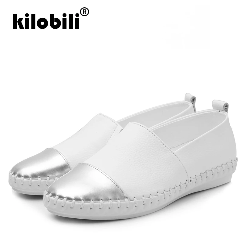 kilobili 2019 Spring Women Ballet Flats Casual Flat Shoes Genuine Leather Oxford Ladies White Slip On Loafers Boat | Обувь