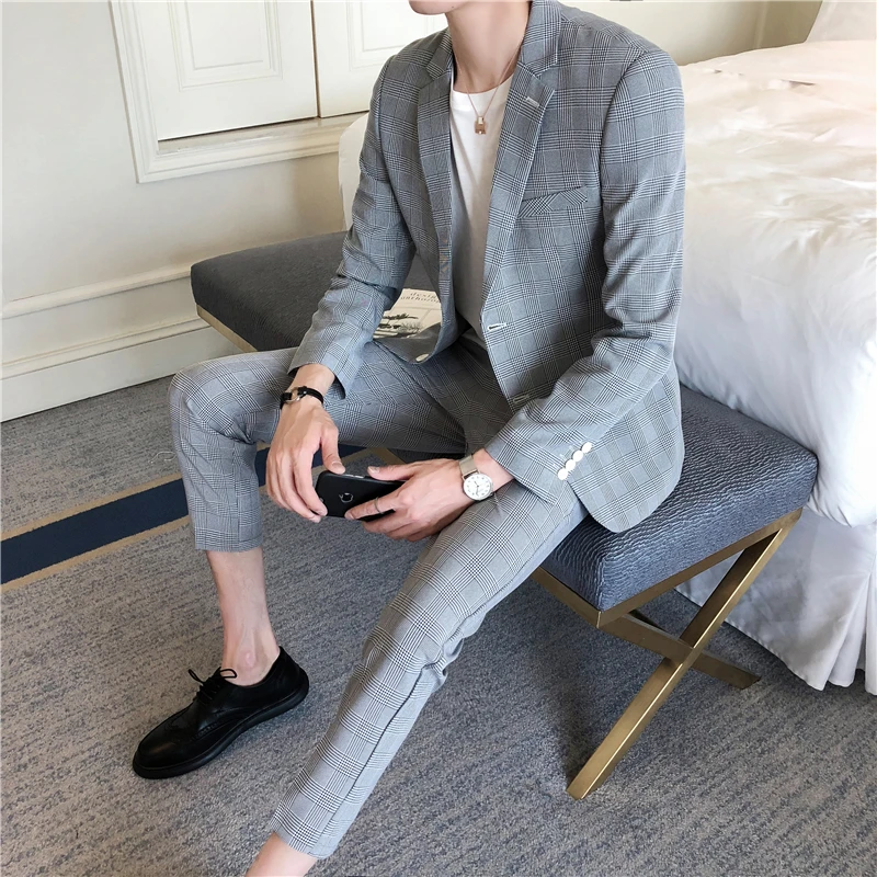 (Топы + брюки) Летний деловой Повседневный маленький костюм мужской в Британскую
