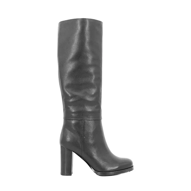 Black cow leather SOPHITINA/Лидер продаж 2019г. Женские сапоги изиз натуральной кожи, подкладка из ворсина. Демисезонные ботинки с округленным мыском на высоком толстом каблуке и устойчивой подошве. Теплая обувь с молнием и резиной. B53 - Цвет: Black cow leather